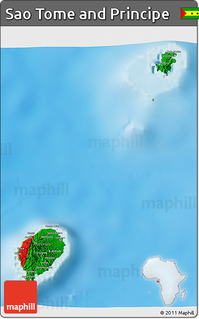 Flag 3D Map of Sao Tome and Principe, physical outside