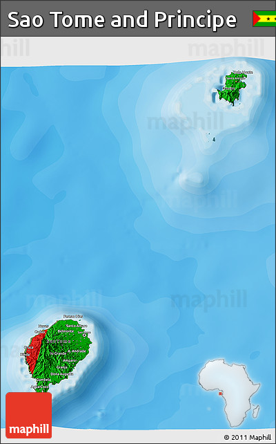 Flag 3D Map of Sao Tome and Principe, satellite outside, bathymetry sea