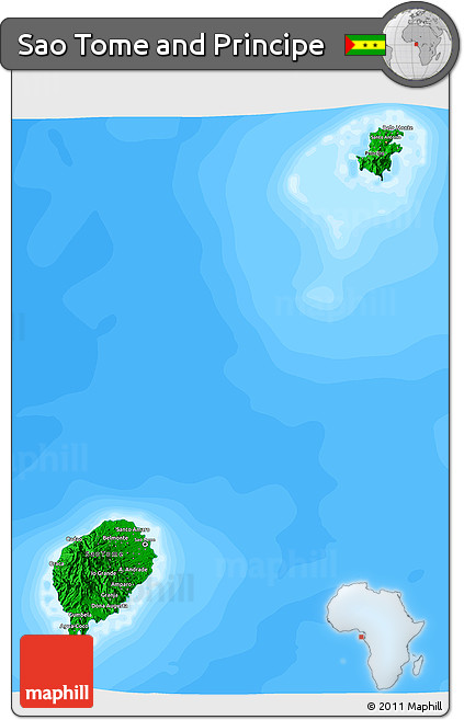 Flag 3D Map of Sao Tome and Principe, single color outside, bathymetry sea, flag centered