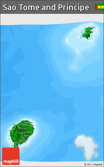 Flag 3D Map of Sao Tome and Principe, single color outside, bathymetry sea, flag centered