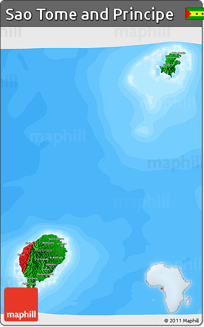 Flag 3D Map of Sao Tome and Principe, single color outside, bathymetry sea