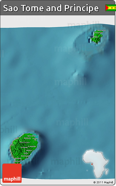 Flag 3D Map of Sao Tome and Principe, single color outside, satellite sea, flag centered