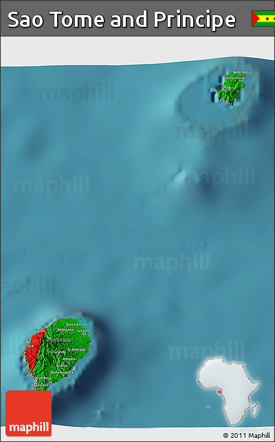 Flag 3D Map of Sao Tome and Principe, single color outside, satellite sea
