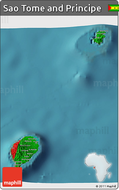 Flag 3D Map of Sao Tome and Principe, single color outside, satellite sea
