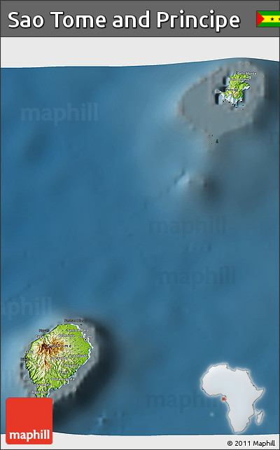 Physical 3D Map of Sao Tome and Principe, darken