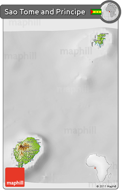 Physical 3D Map of Sao Tome and Principe, lighten, desaturated