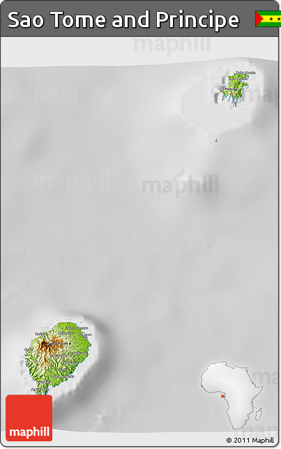 Physical 3D Map of Sao Tome and Principe, lighten, desaturated