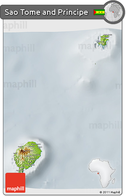 Physical 3D Map of Sao Tome and Principe, lighten, semi-desaturated