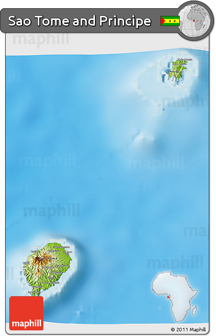 Physical 3D Map of Sao Tome and Principe, lighten, semi-desaturated, land only