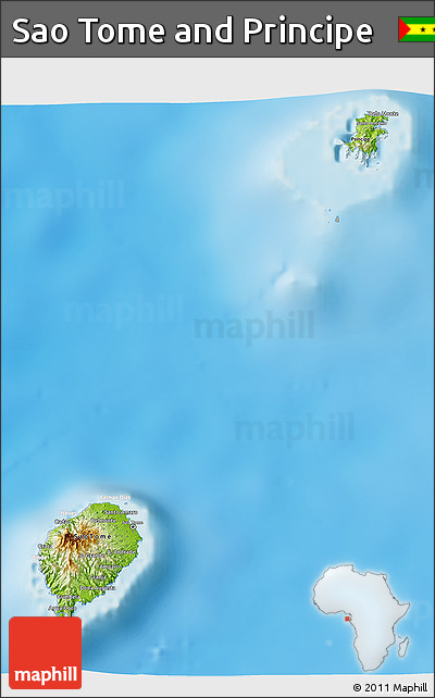 Physical 3D Map of Sao Tome and Principe, lighten, semi-desaturated, land only