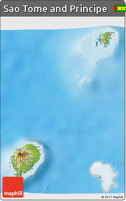 Physical 3D Map of Sao Tome and Principe, lighten, semi-desaturated, land only