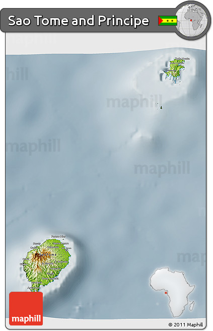 Physical 3D Map of Sao Tome and Principe, semi-desaturated