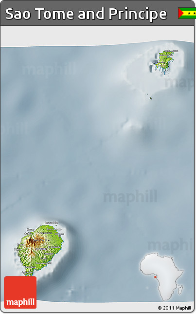 Physical 3D Map of Sao Tome and Principe, semi-desaturated