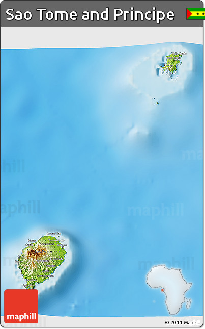 Physical 3D Map of Sao Tome and Principe, semi-desaturated, land only