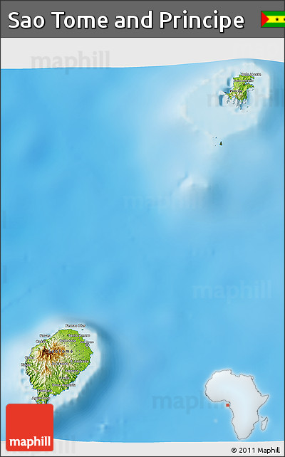 Physical 3D Map of Sao Tome and Principe, semi-desaturated, land only