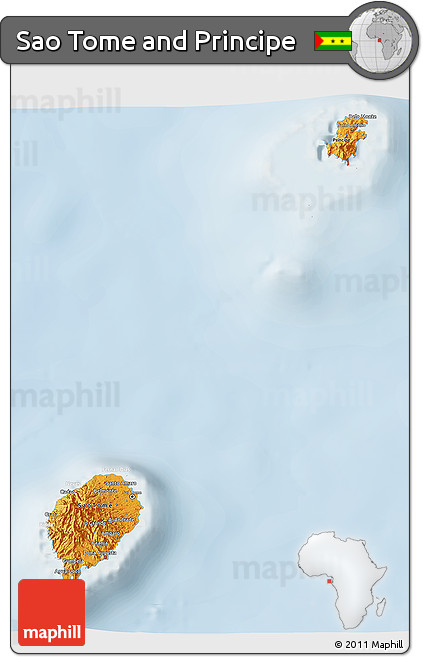 Political 3D Map of Sao Tome and Principe, lighten