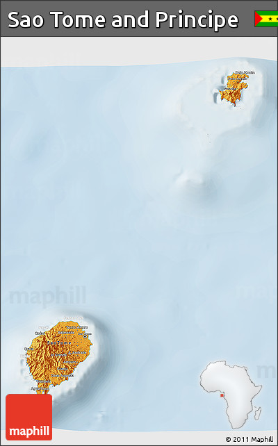 Political 3D Map of Sao Tome and Principe, lighten