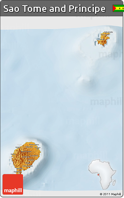 Political 3D Map of Sao Tome and Principe, lighten