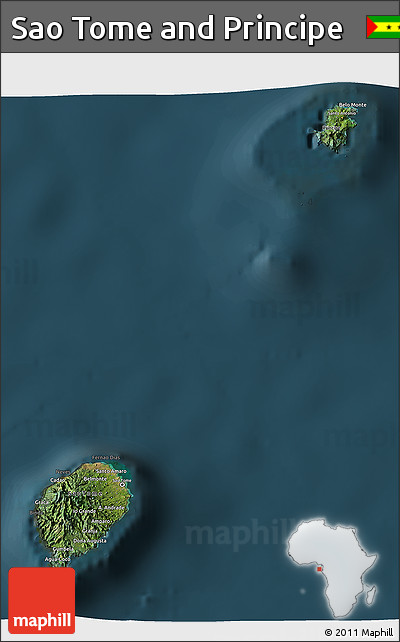 Satellite 3D Map of Sao Tome and Principe, darken