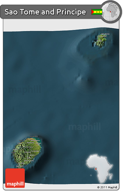 Satellite 3D Map of Sao Tome and Principe, darken