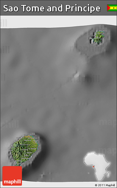 Satellite 3D Map of Sao Tome and Principe, desaturated