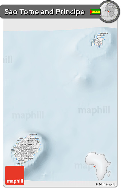 Silver Style 3D Map of Sao Tome and Principe