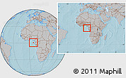 Gray Location Map of Sao Tome and Principe, within the entire continent, hill shading