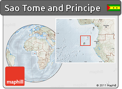 Physical Location Map of Sao Tome and Principe, lighten, semi-desaturated