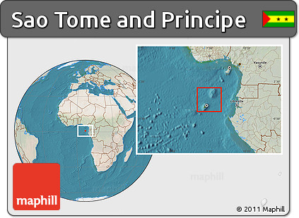 Satellite Location Map of Sao Tome and Principe, lighten, land only