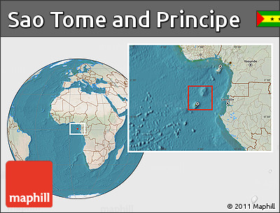 Satellite Location Map of Sao Tome and Principe, lighten, land only