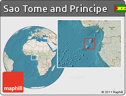 Satellite Location Map of Sao Tome and Principe, lighten, land only