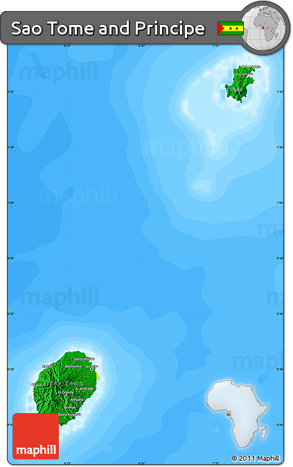 Flag Map of Sao Tome and Principe, single color outside, bathymetry sea, flag aligned to the middle