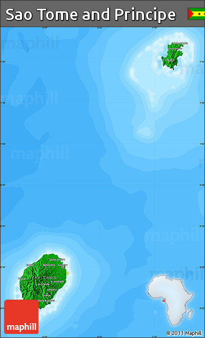 Flag Map of Sao Tome and Principe, single color outside, bathymetry sea, flag aligned to the middle