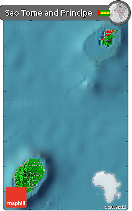 Flag Map of Sao Tome and Principe, single color outside, satellite sea, flag rotated