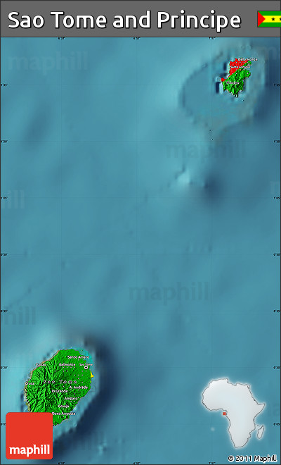 Flag Map of Sao Tome and Principe, single color outside, satellite sea, flag rotated