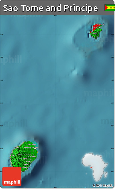 Flag Map of Sao Tome and Principe, single color outside, satellite sea, flag rotated