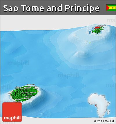Flag Panoramic Map of Sao Tome and Principe, physical outside, bathymetry sea, flag rotated
