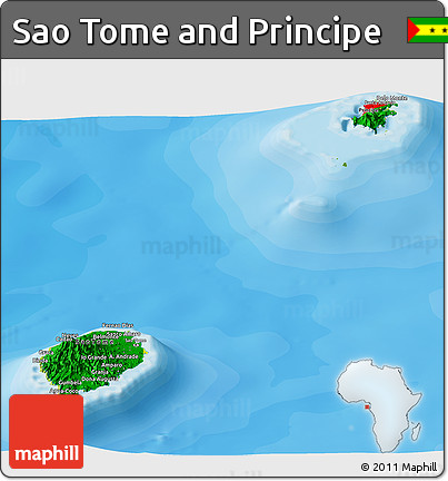 Flag Panoramic Map of Sao Tome and Principe, physical outside, bathymetry sea, flag rotated