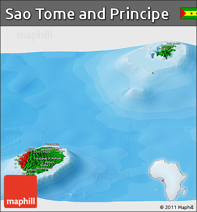 Flag Panoramic Map of Sao Tome and Principe, physical outside, bathymetry sea