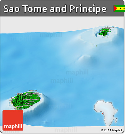 Flag Panoramic Map of Sao Tome and Principe, physical outside, flag centered