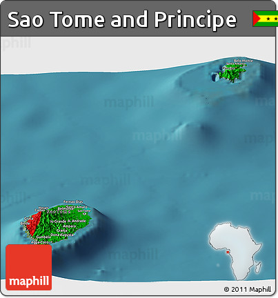 Flag Panoramic Map of Sao Tome and Principe, satellite outside