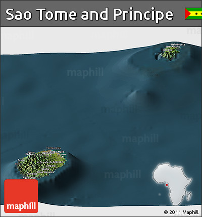 Satellite Panoramic Map of Sao Tome and Principe, darken