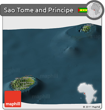Satellite Panoramic Map of Sao Tome and Principe, darken