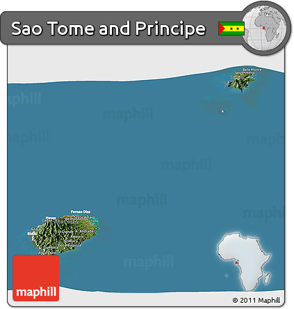 Satellite Panoramic Map of Sao Tome and Principe, lighten, land only