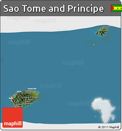 Satellite Panoramic Map of Sao Tome and Principe, lighten, land only
