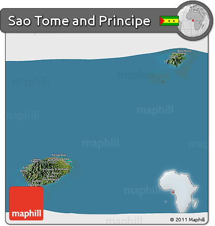 Satellite Panoramic Map of Sao Tome and Principe, semi-desaturated, land only