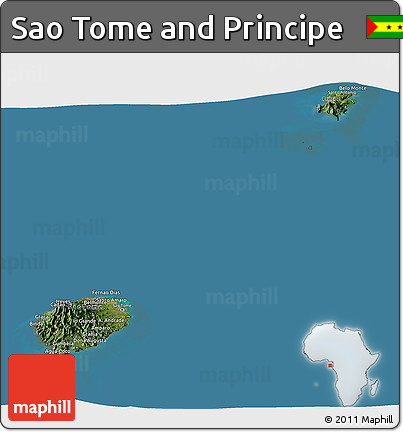 Satellite Panoramic Map of Sao Tome and Principe, semi-desaturated, land only