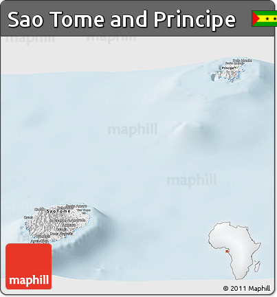 Silver Style Panoramic Map of Sao Tome and Principe, single color outside
