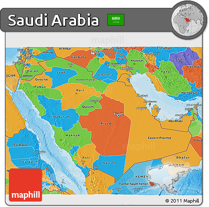 Political 3D Map of Saudi Arabia