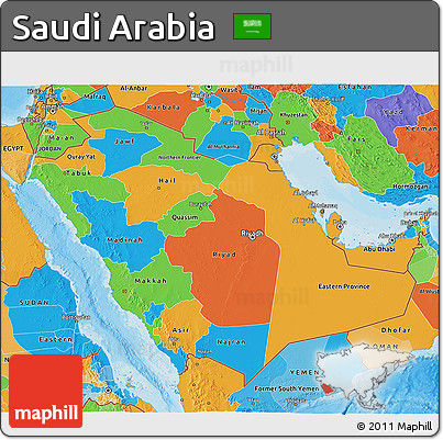 Political 3D Map of Saudi Arabia